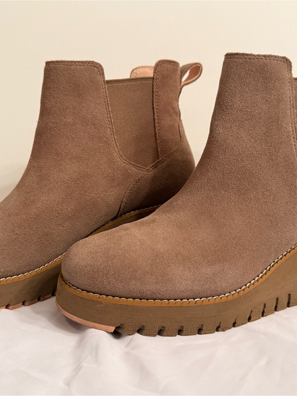 Coke Haan Suede Platform Chelsea Boots - Taupe